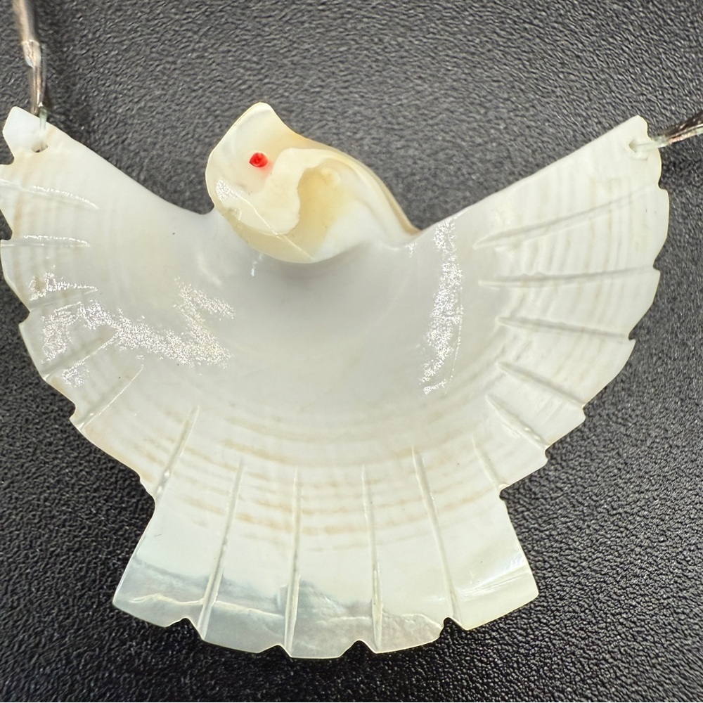 Vintage Native American Mother of Pearl Heishi Bird and Liquid Silver Necklace - Picture 5 of 16